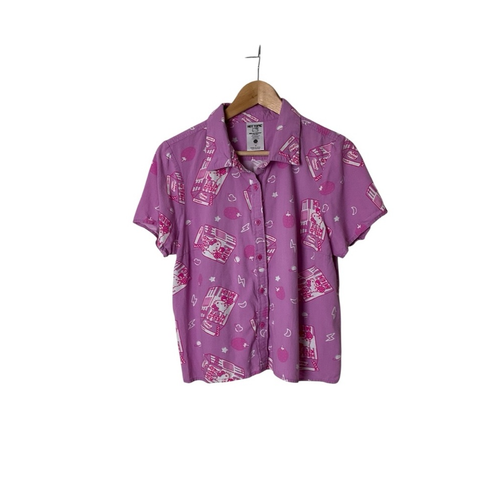Hot Topic Hello Kitty Pink Strawberry Milk Button-Up Shirt  Kawaii M